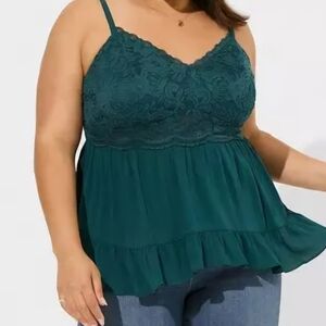 Elegant Teal Lace Trim Cami Top